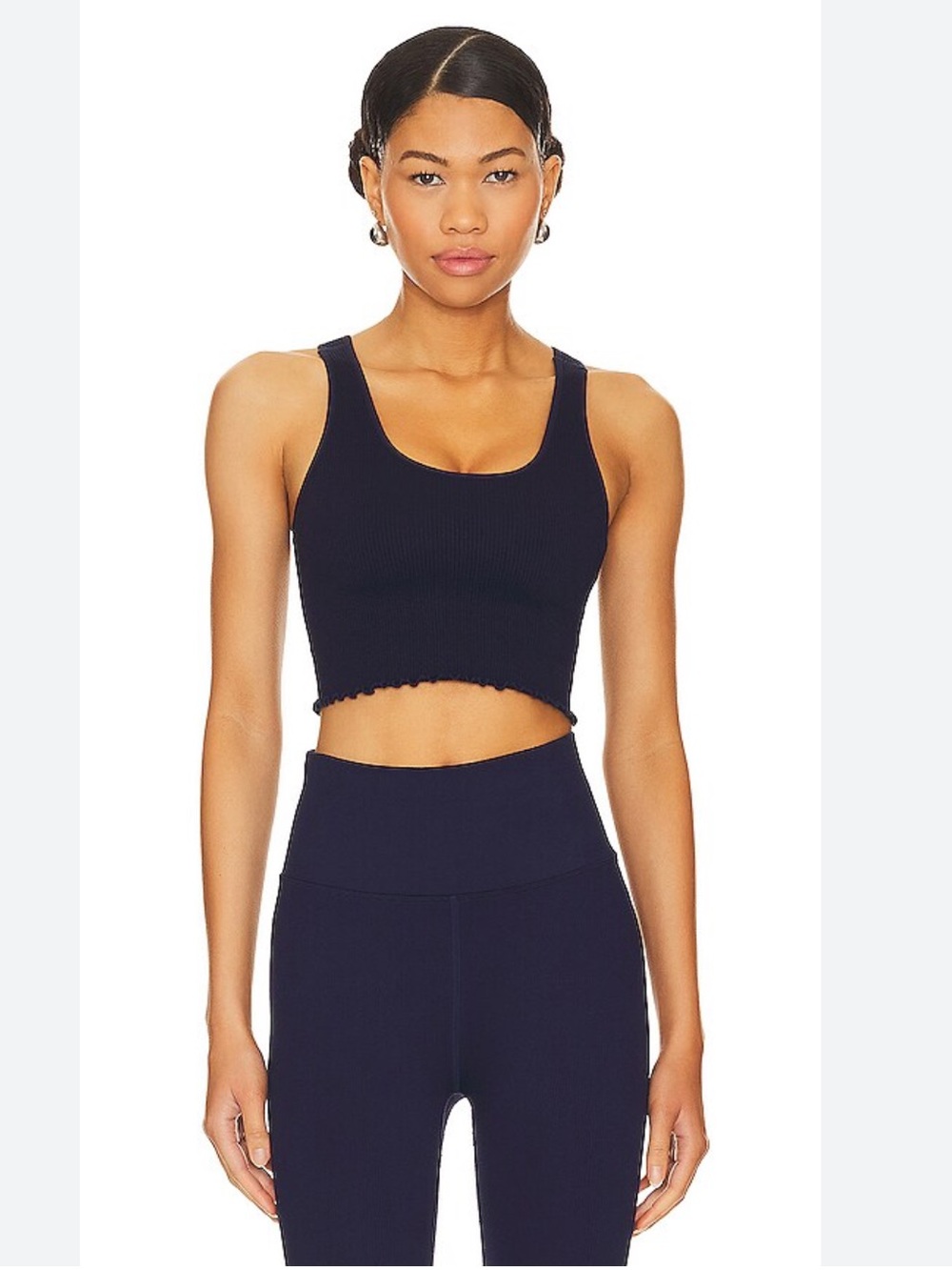 Spiritual Gangster Amor Navy Blue Ribbed Crop Tank Top